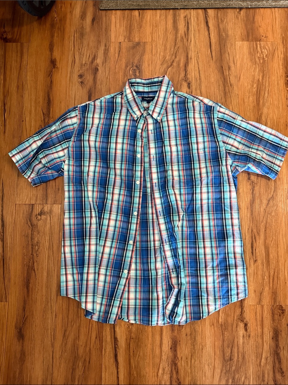 croft & barrow Blue Plaid Short-Sleeve Button-Down Shirt